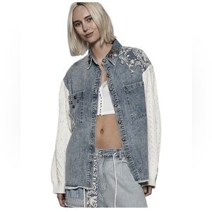 POL Blue and Cream Jean Jacket